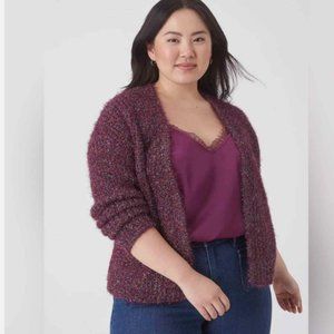 Lane Bryant Classic Open Front Metallic Eyelash Cardigan - Sz 18/20 - Purple